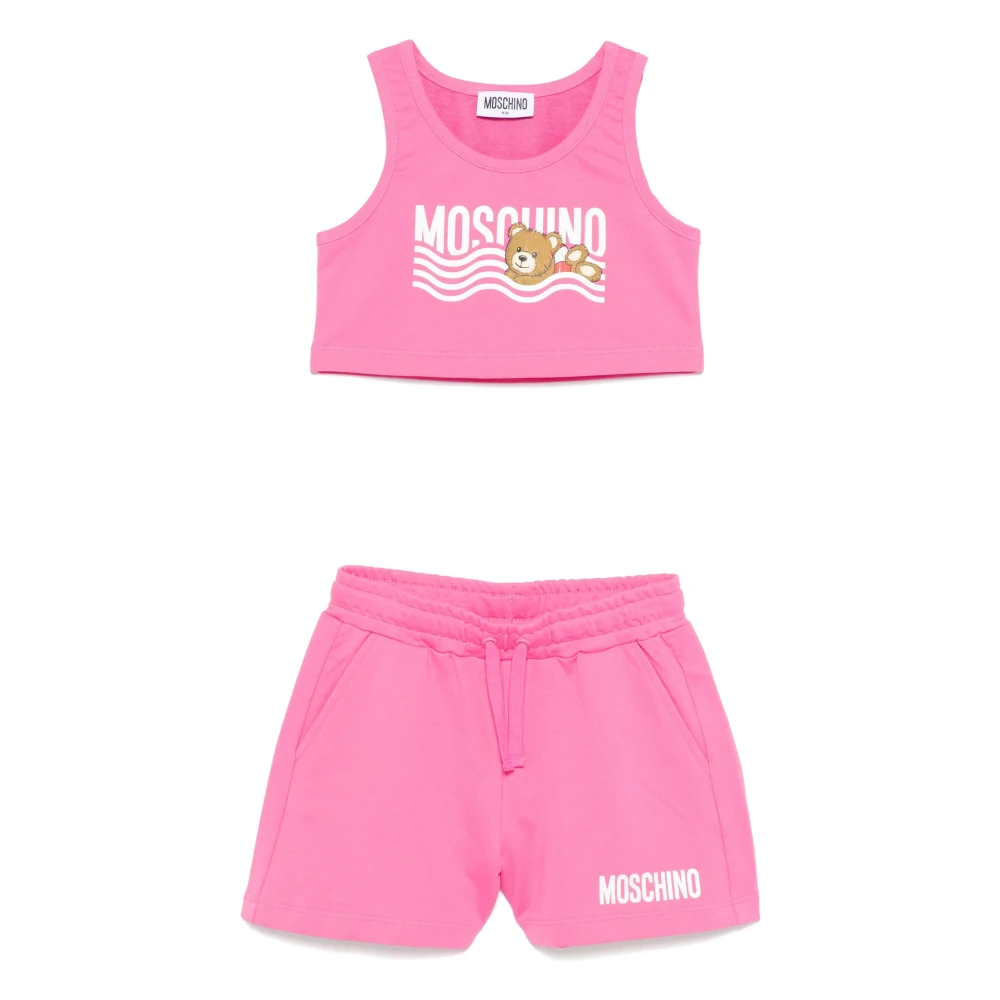 Moschino Girls Pink Kids Sets, 10 Y, Kids Fuchsia Tank Top And Bermuda Shorts