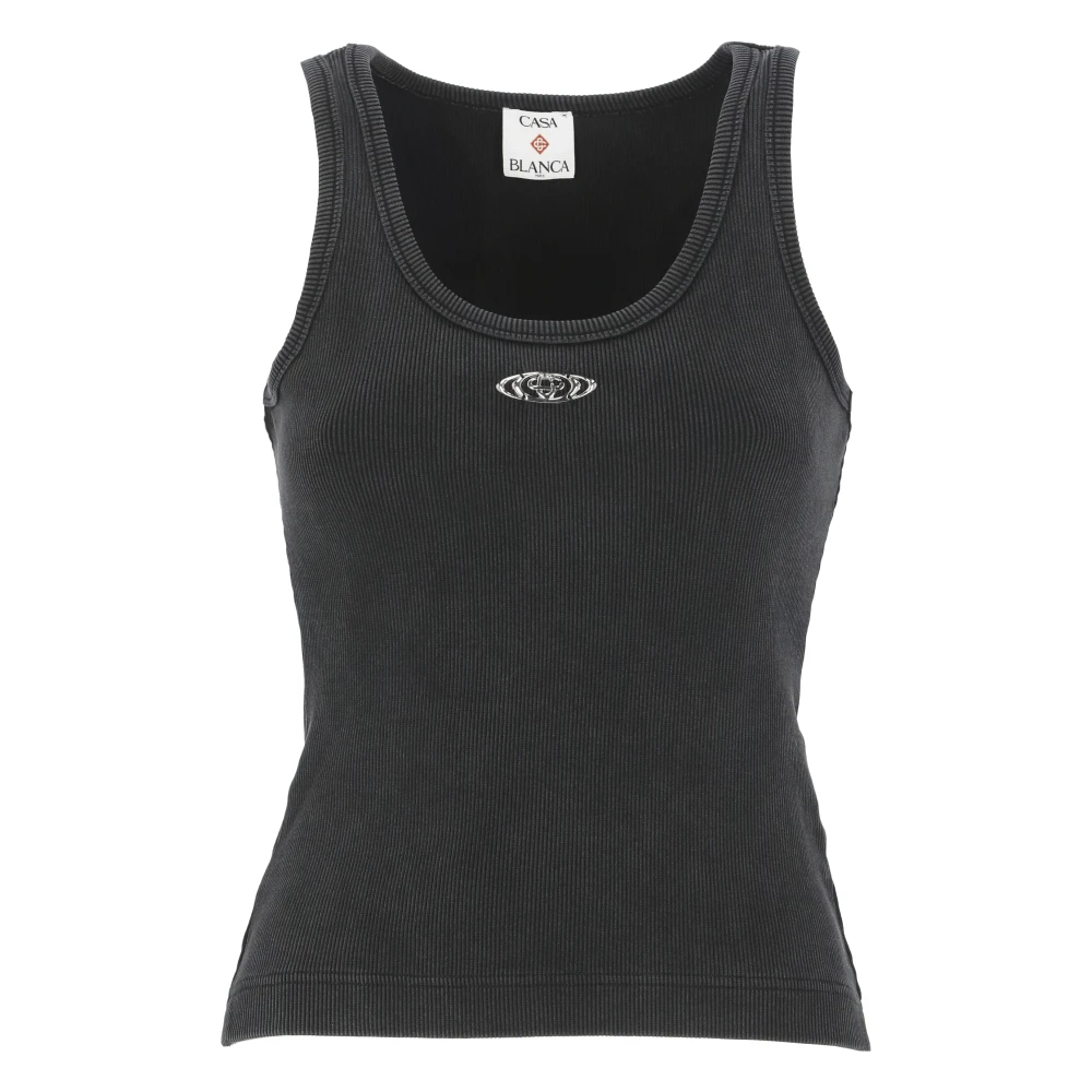Casablanca Women's Black Sleeveless Tops, M, Ribbed Jersey Tank Top