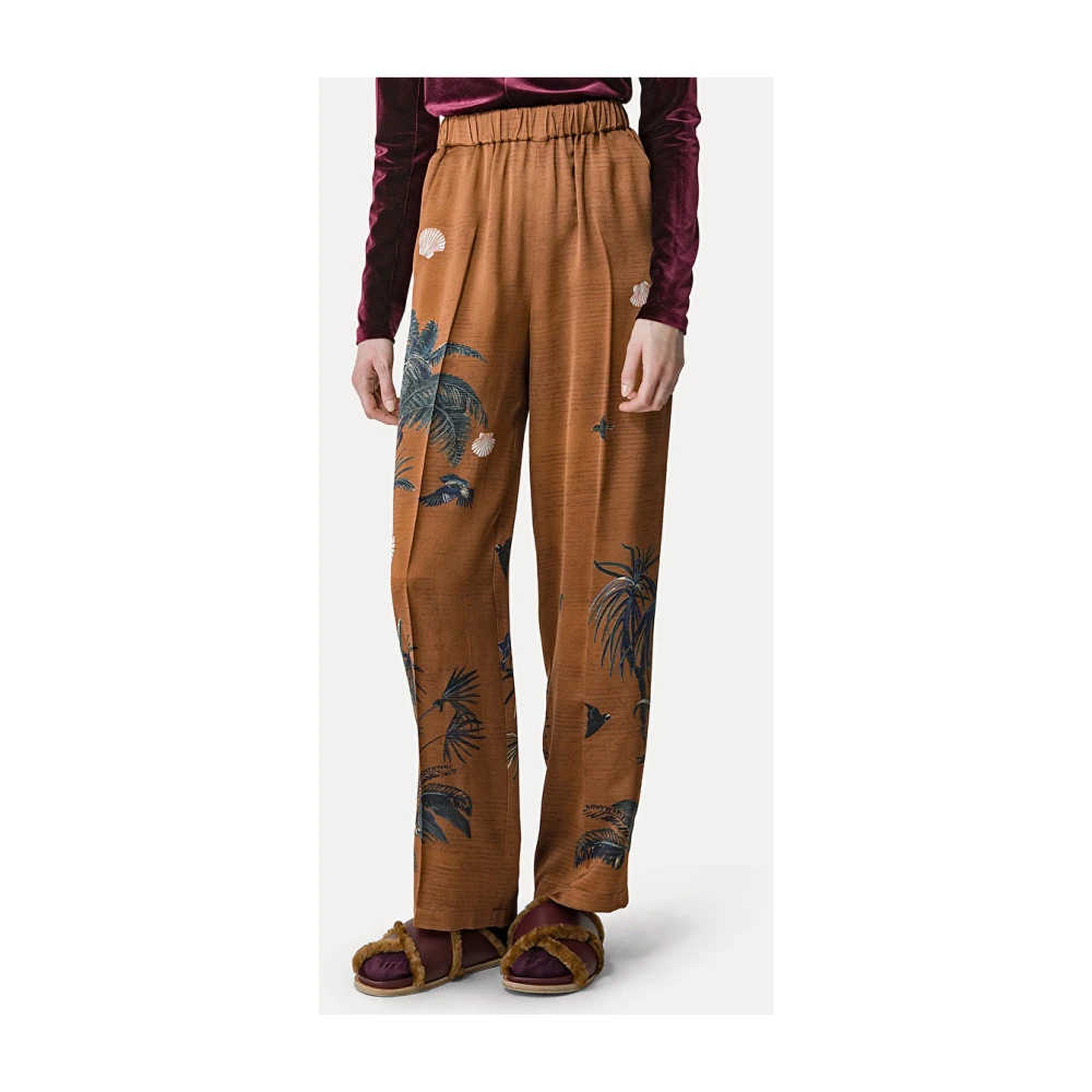 Forte Satin Sacred Forest Print Broek Brown Dames