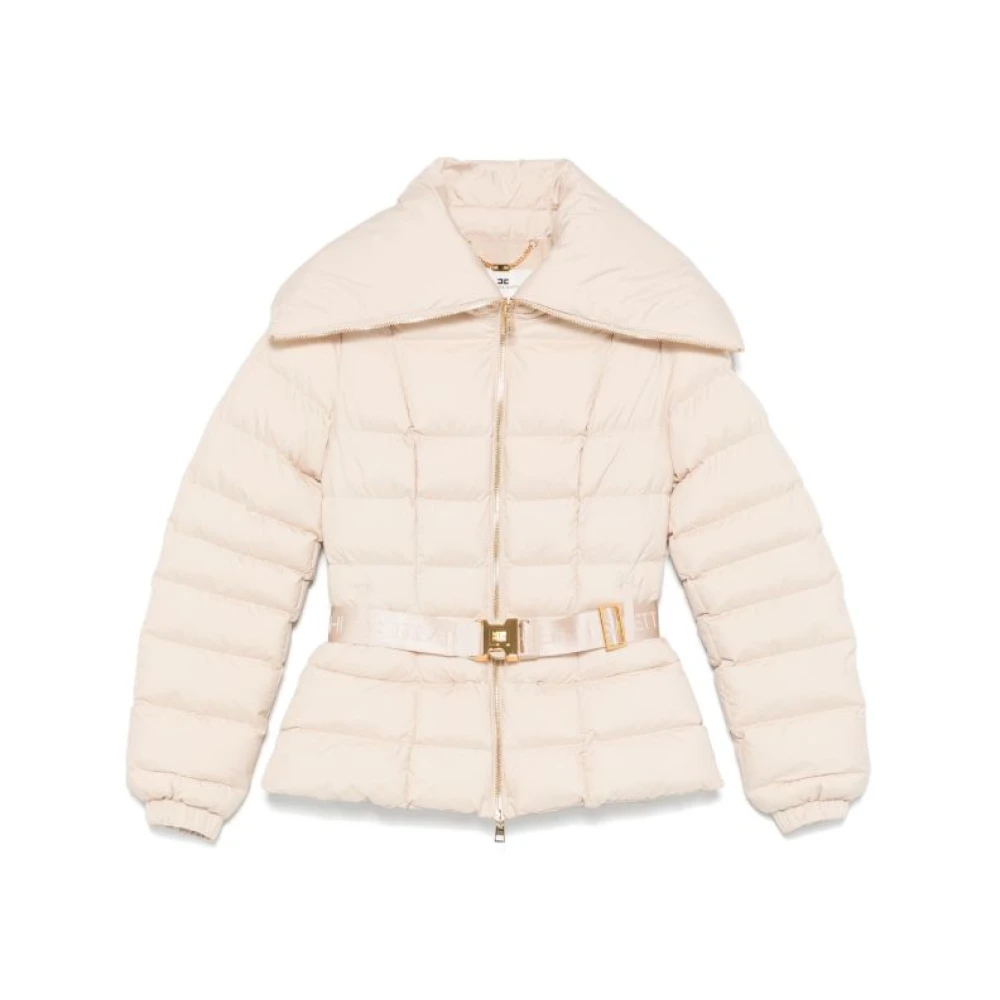 Elisabetta Franchi Gewatteerde Nude Jas met Gouden Rits Beige Dames