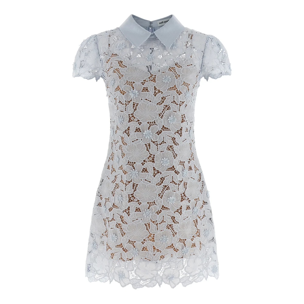 Self Portrait Women's Blue Short Dresses, Xs, Guipure Lace Mini Dress