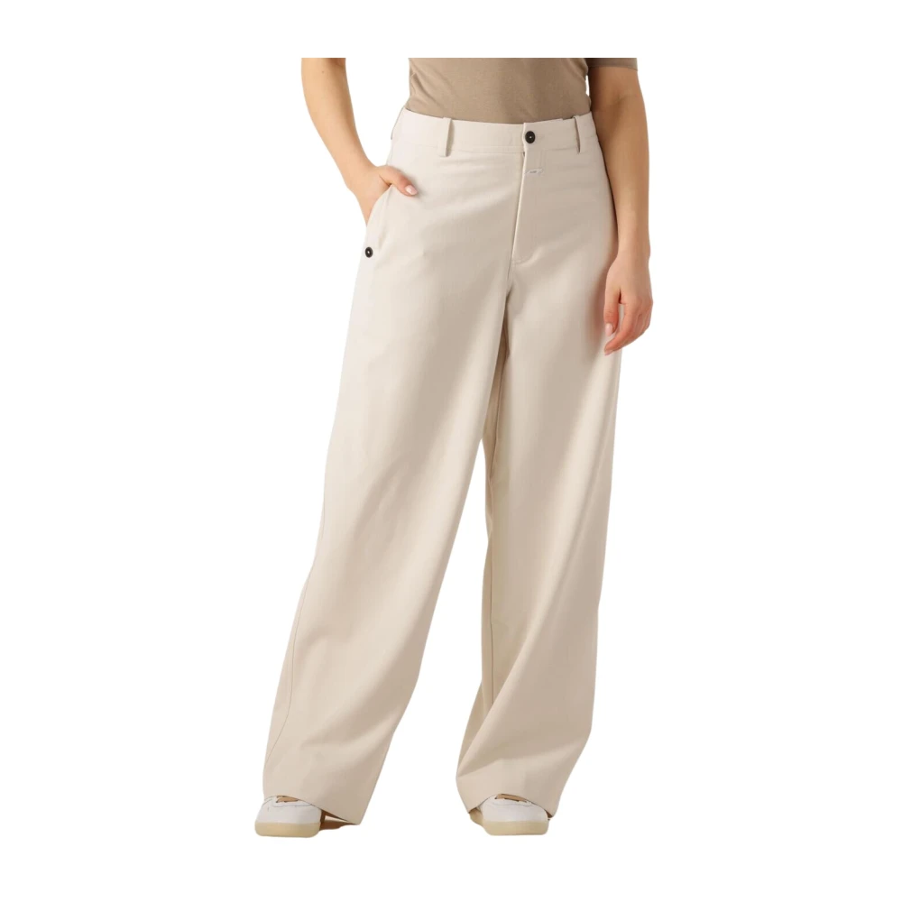 Closed Wijde Broek met Subtiel Logo Borduursel Beige Dames