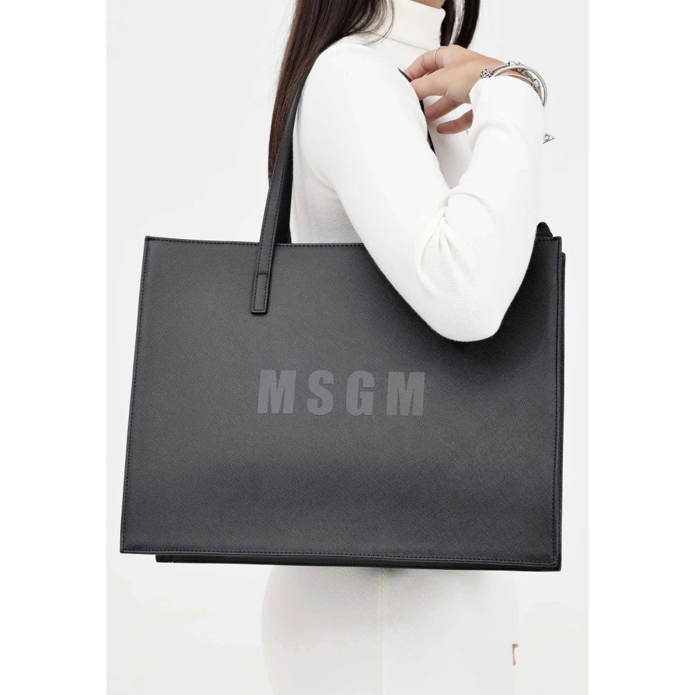 Msgm Zwarte Shopper Tas met Logo Black Dames