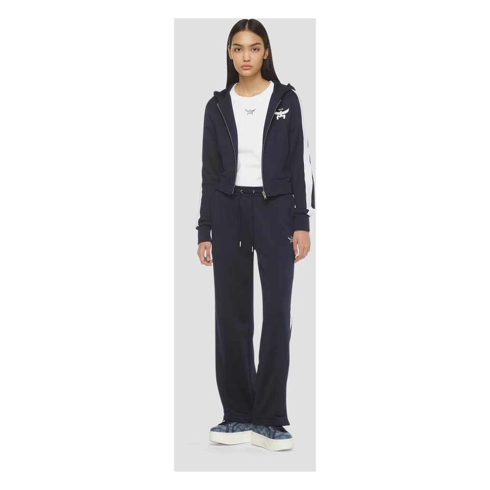 MCM Hoodie Essential van badstof met rits en logo Blue Dames