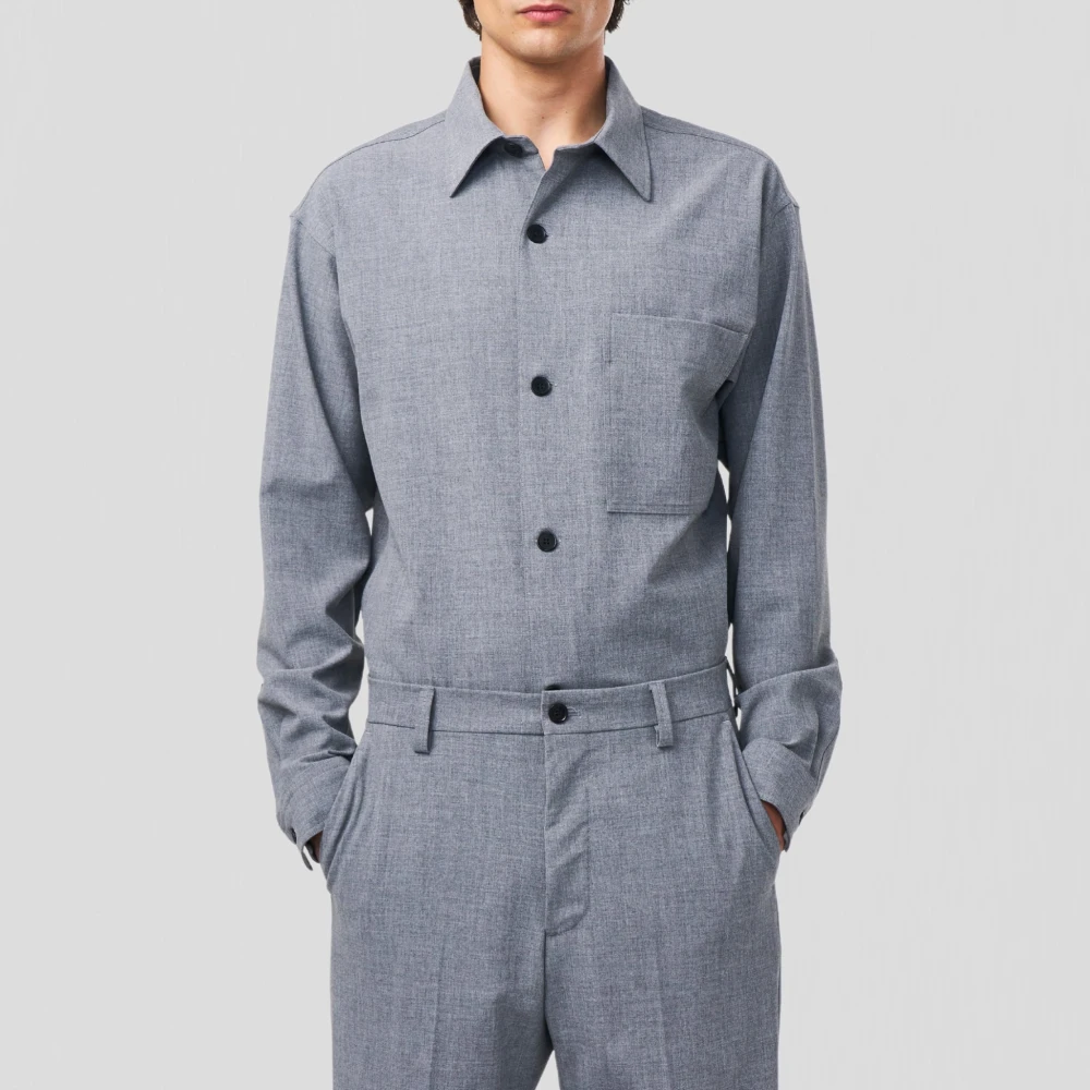 Nn07 Grijze Melange Overshirt met Logoknoppen Gray Heren
