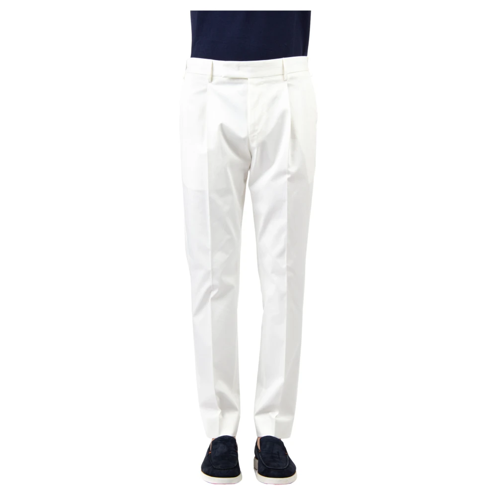 Pt Torino Men's White Cotton Stretch Trousers