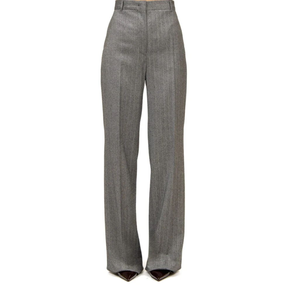 Max Mara Studio Wollen geruite hoge taille broek Gray Dames