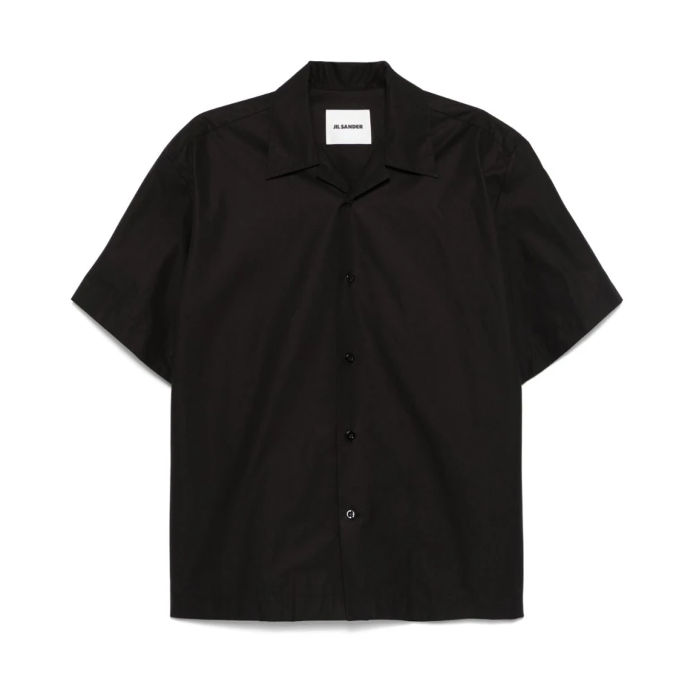 Jil Sander Zwarte Katoenen Overhemd Reverskraag Black Heren