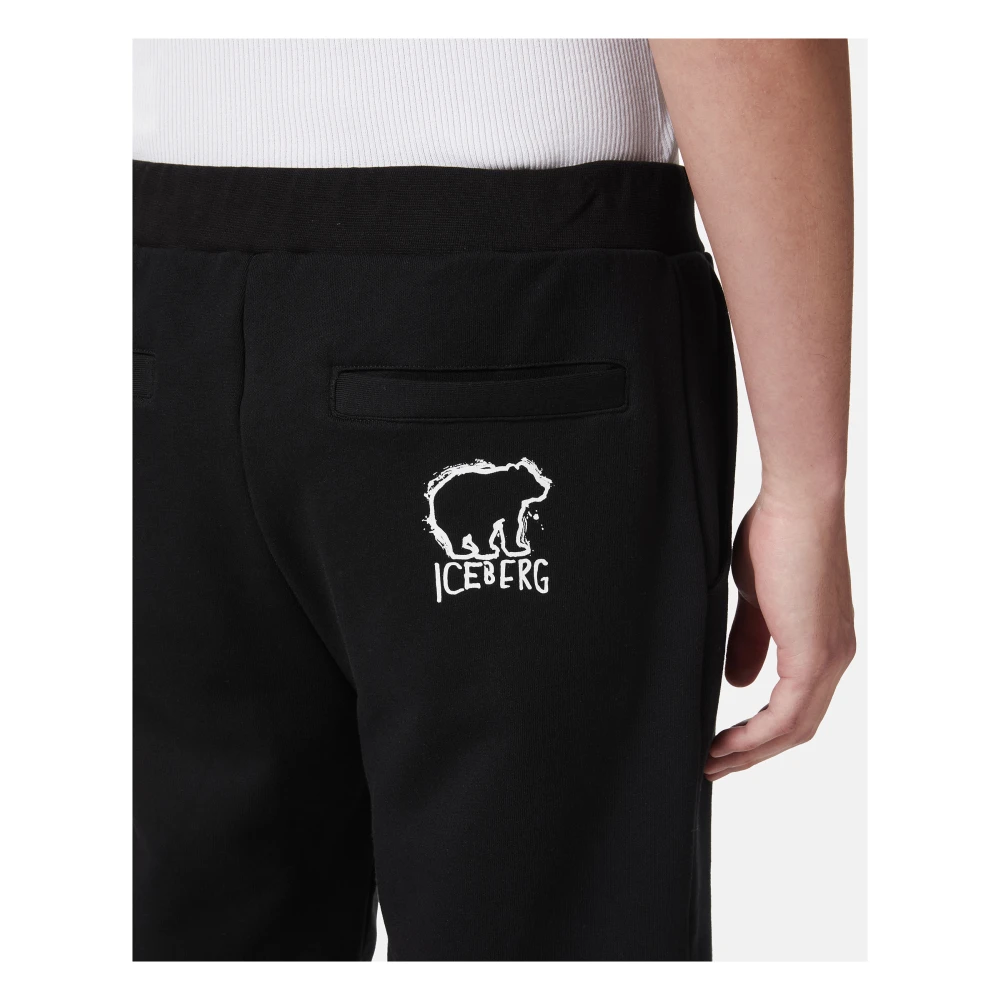 Iceberg Zwarte slim fit Bermuda shorts van katoenfleece met beerprint Black Heren