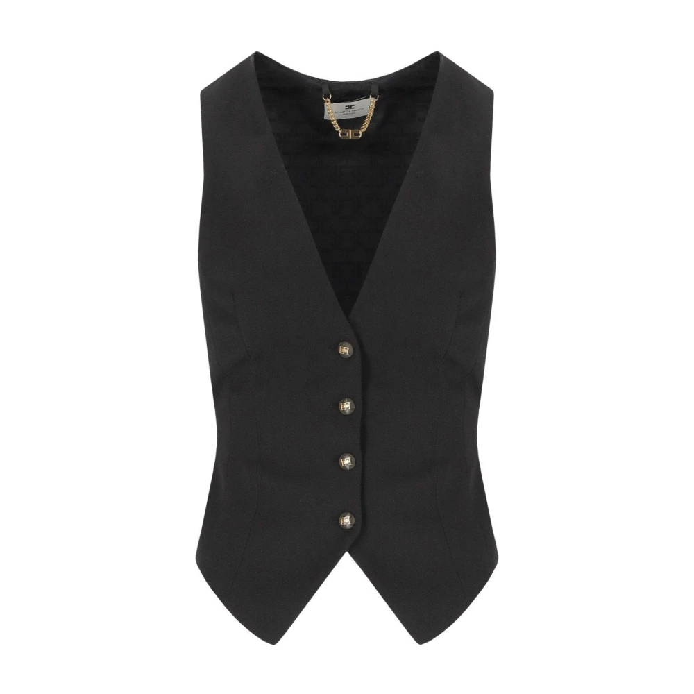 Elisabetta Franchi Women's Black Waistcoats, Xs, Cotton Gabardine Waistcoat