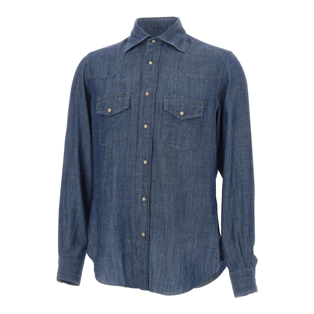 Eleventy Men's Blue Point-Collar Lyocell-Linen Shirt - Casual Shirts - 2XL - Shirts