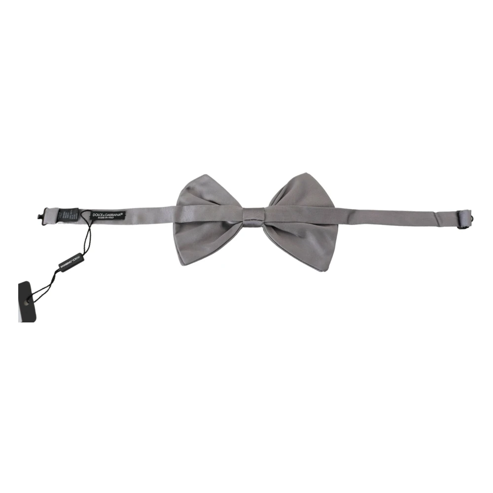 Dolce & Gabbana Elegante Zilveren Zijden Vlinderdas Gray Heren