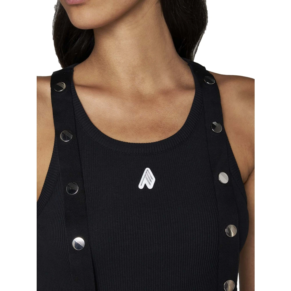 The Attico Zwarte Ribgebreide Logo Top Black Dames