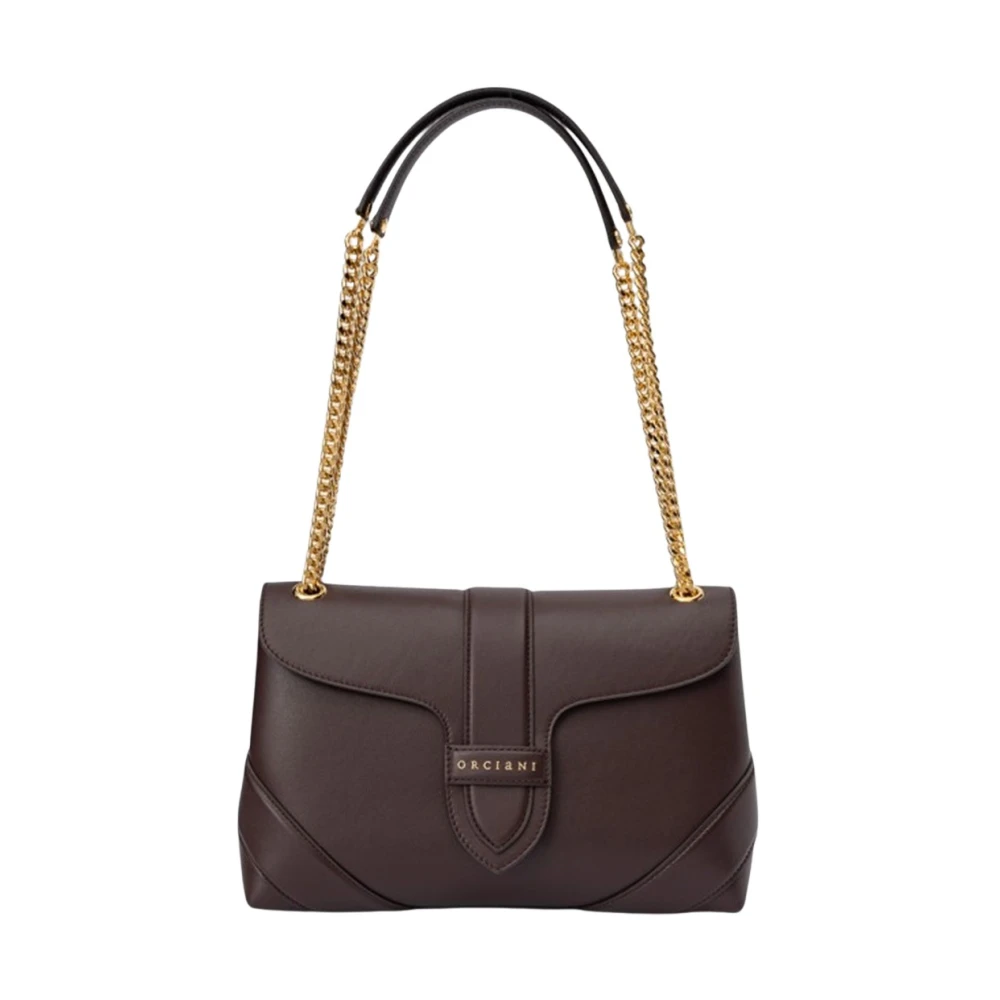 Orciani Leren schoudertas met kettingriem Brown Dames