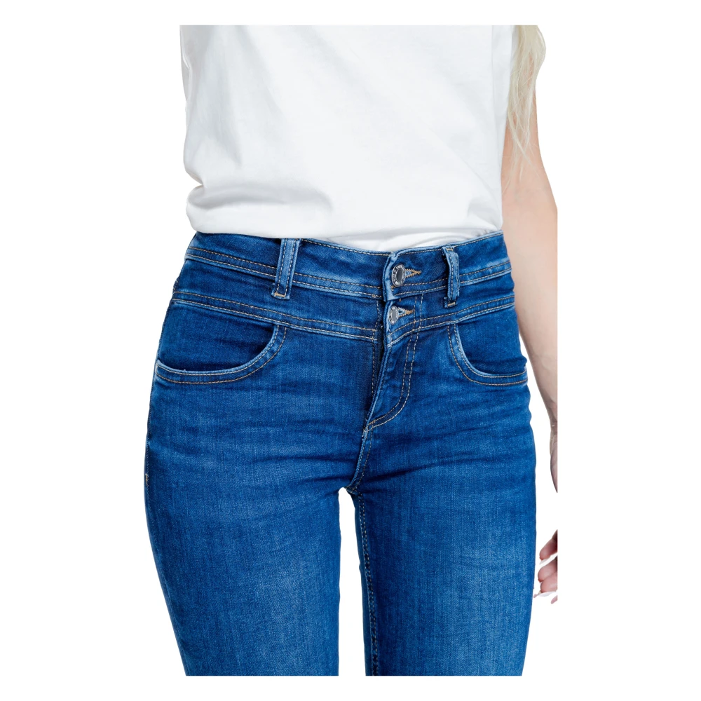 Street One Blauwe Effen Rits Knoop Jeans Vrouwen Blue Dames