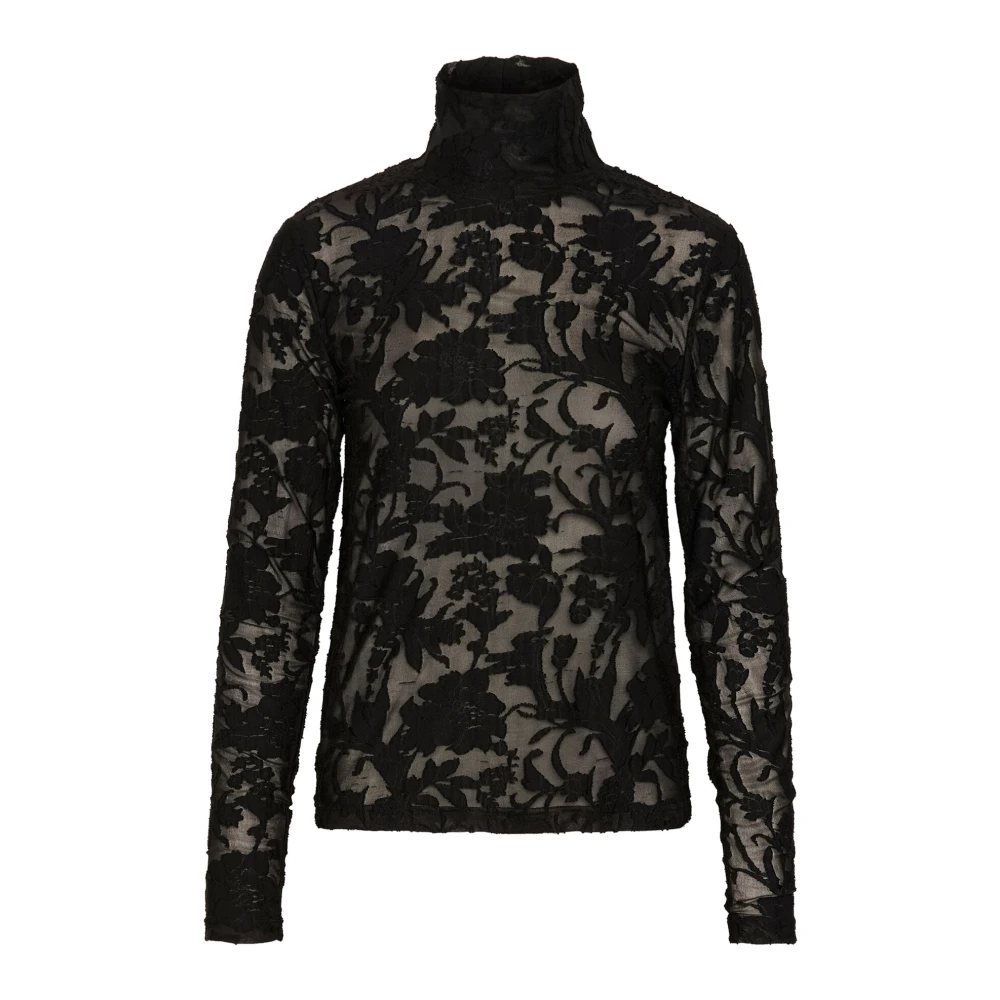 Soaked in Luxury Zwarte Kant Top T-shirt Black Dames