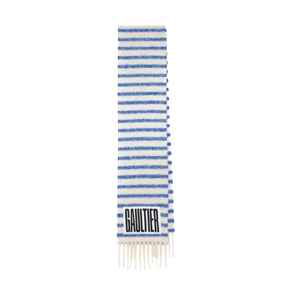Jean Paul Gaultier Women's White Nautical Striped Wool Scarf With Fringes