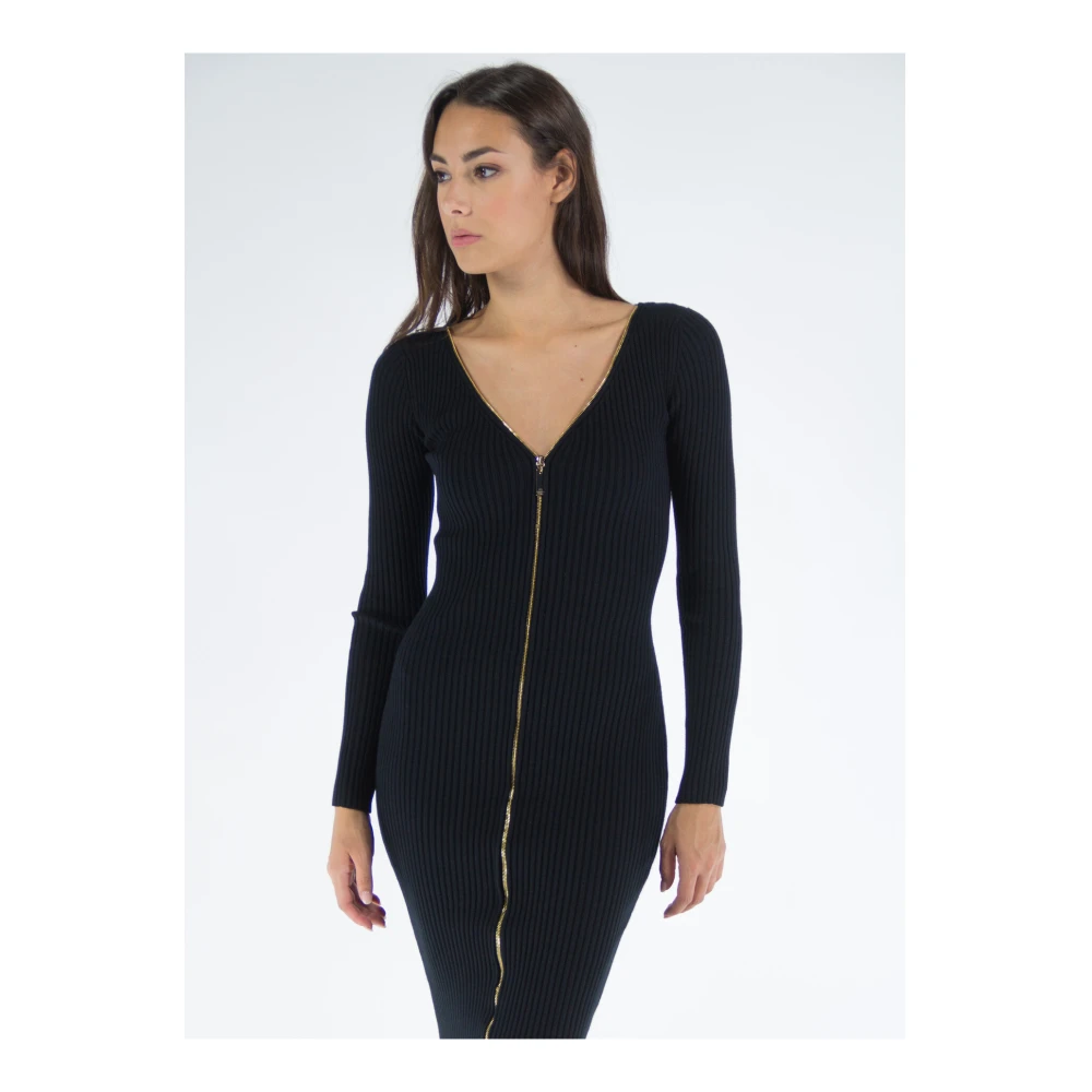 Elisabetta Franchi Midi Jurk met Lange Mouwen Black Dames