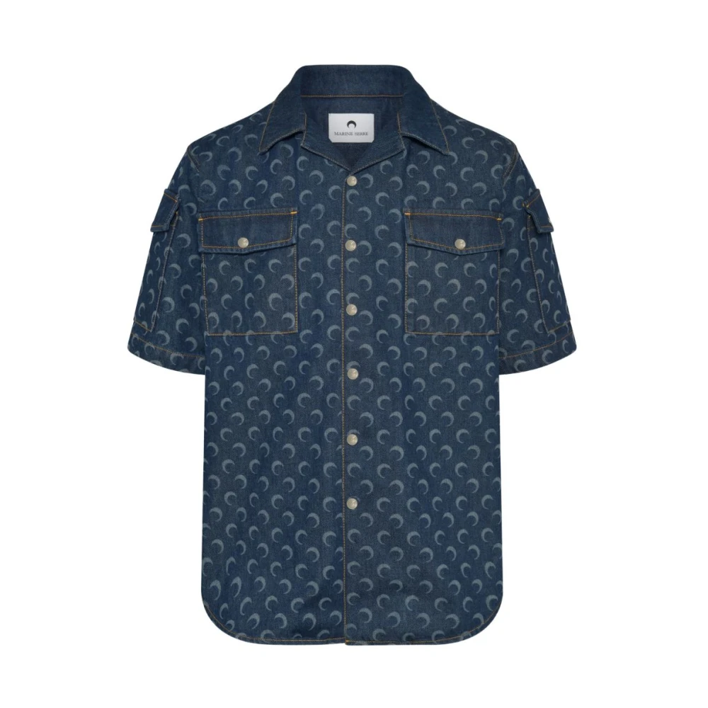 Marine Serre Men's Blue Moon Laser Denim Workwear Shirt - Denim Shirts - L - Shirts