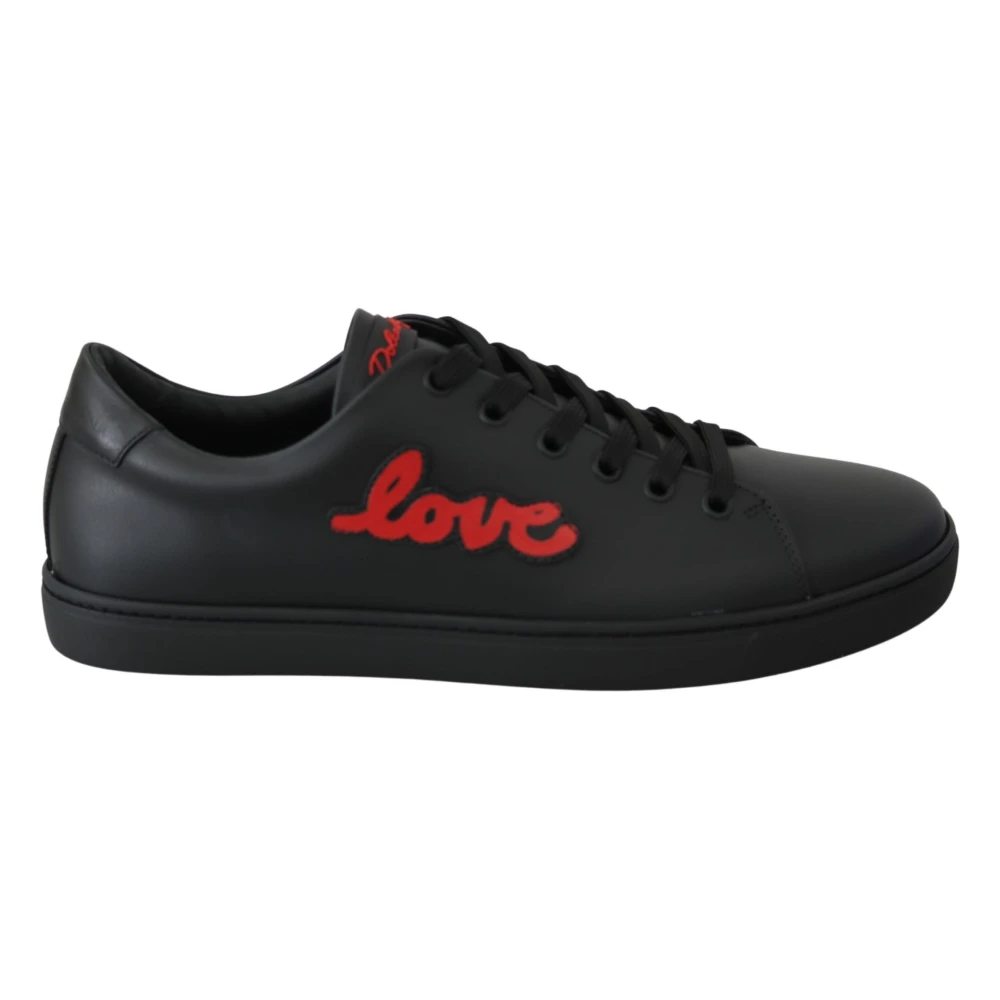 Dolce & Gabbana Women's Black Elegant Leather Trainers With Red Accents Size 3