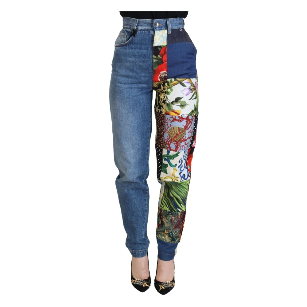 Dolce & Gabbana Women's Multicolor Patchwork Jacquard Blue Denim Luxury Jeans 2XS