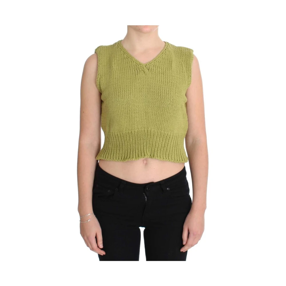 Pink Memories Groene Gebreide Mouwloze V-hals Vest Green Dames