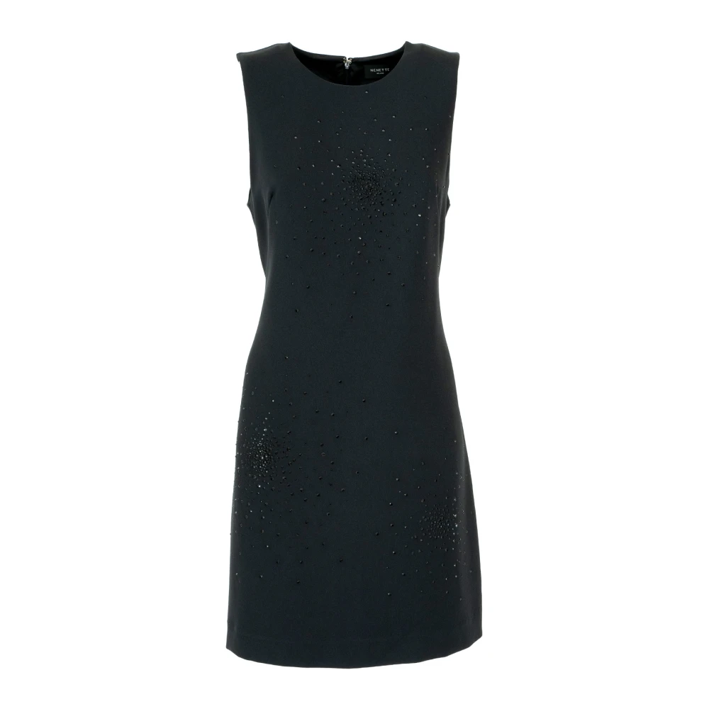 Nenette Zwarte Mouwloze Trapeze Jurk met Strass Versieringen Black Dames