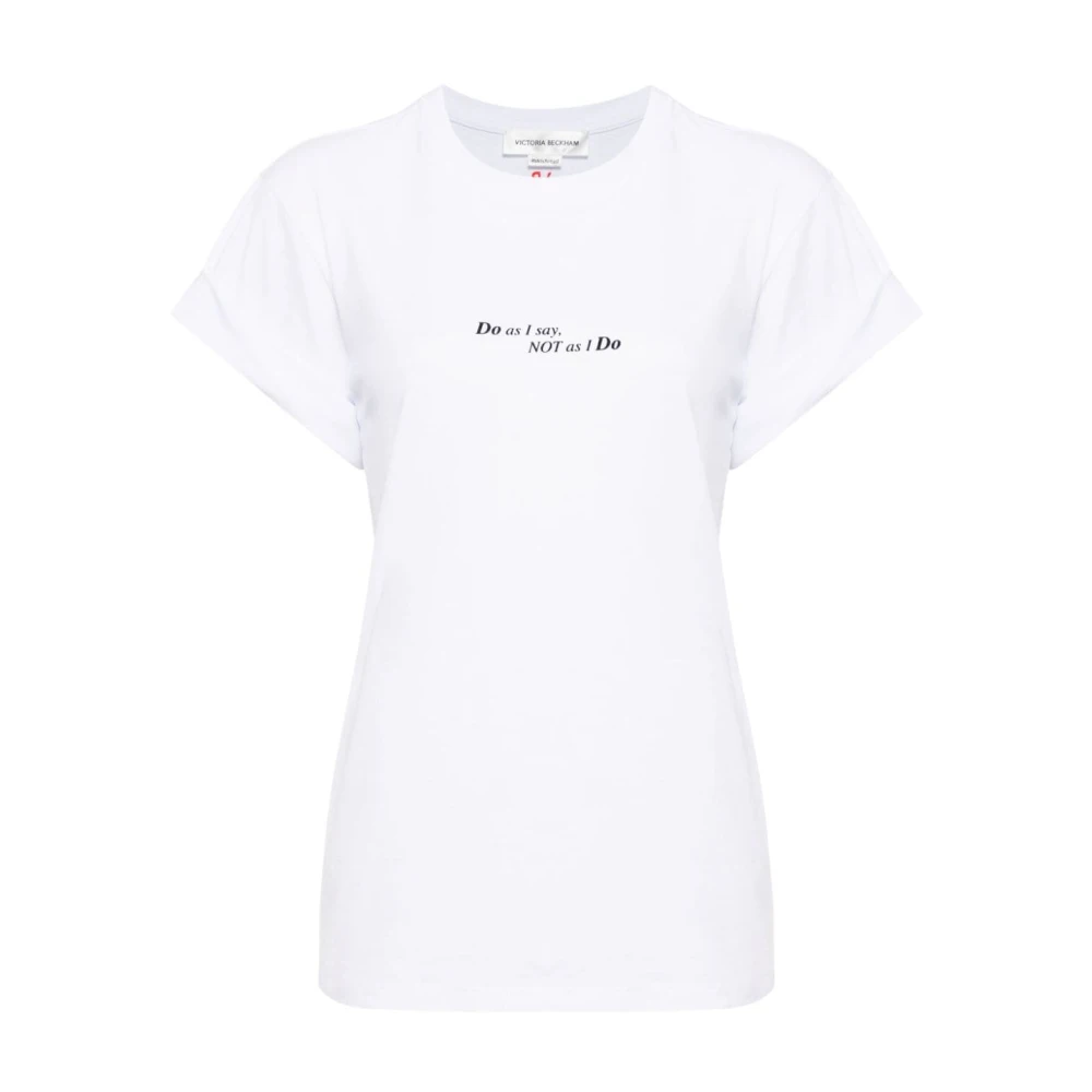 Victoria Beckham Slogan Print Crew Neck T-shirt White Dames
