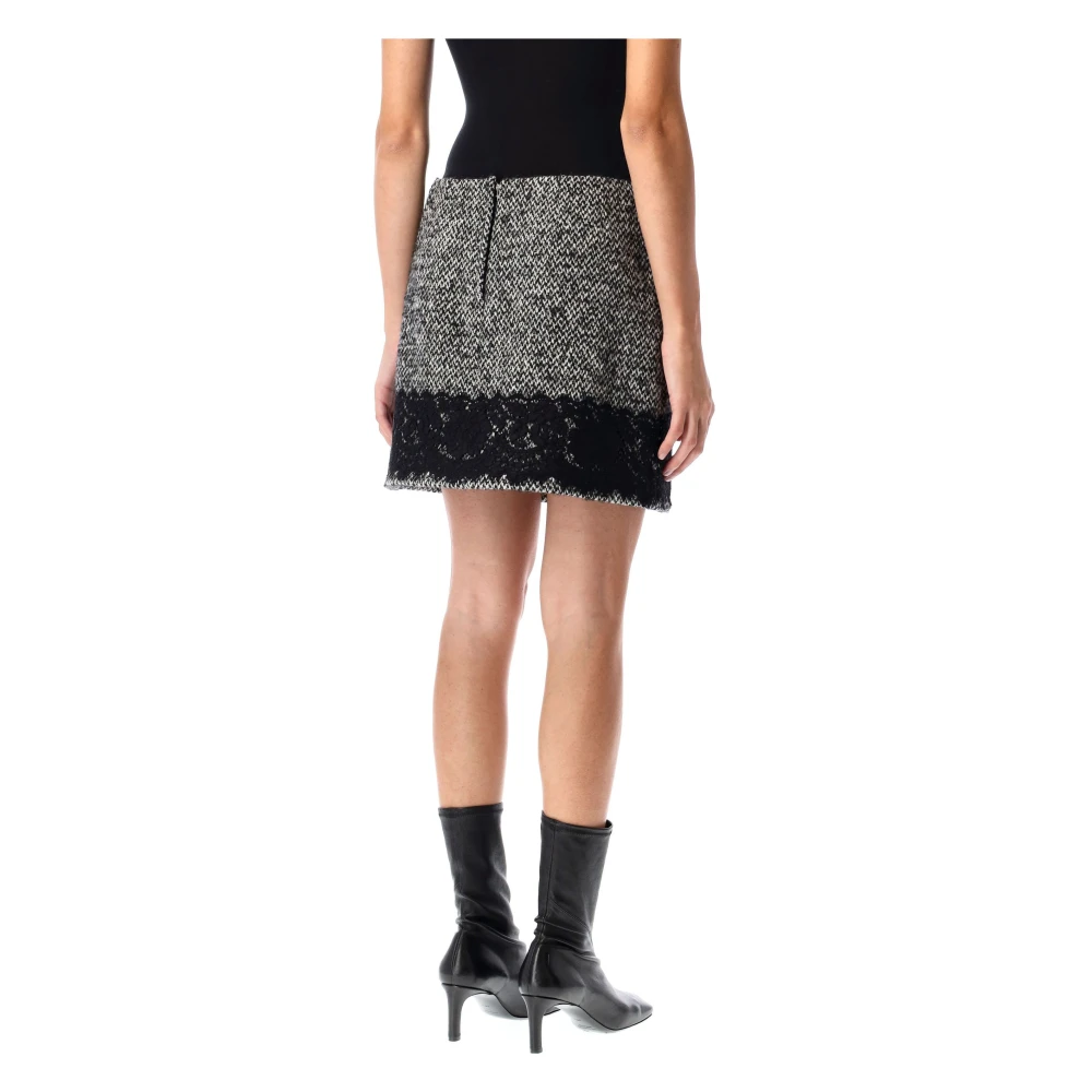 Dolce & Gabbana Zwart Melange Micro-Tweed Rok met Kantinzet Black Dames