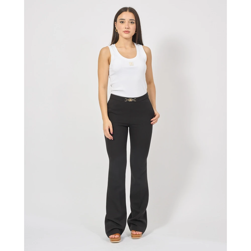 Gaëlle Paris Zwarte broek met rechte pijpen en gouden taille-accessoire Black Dames