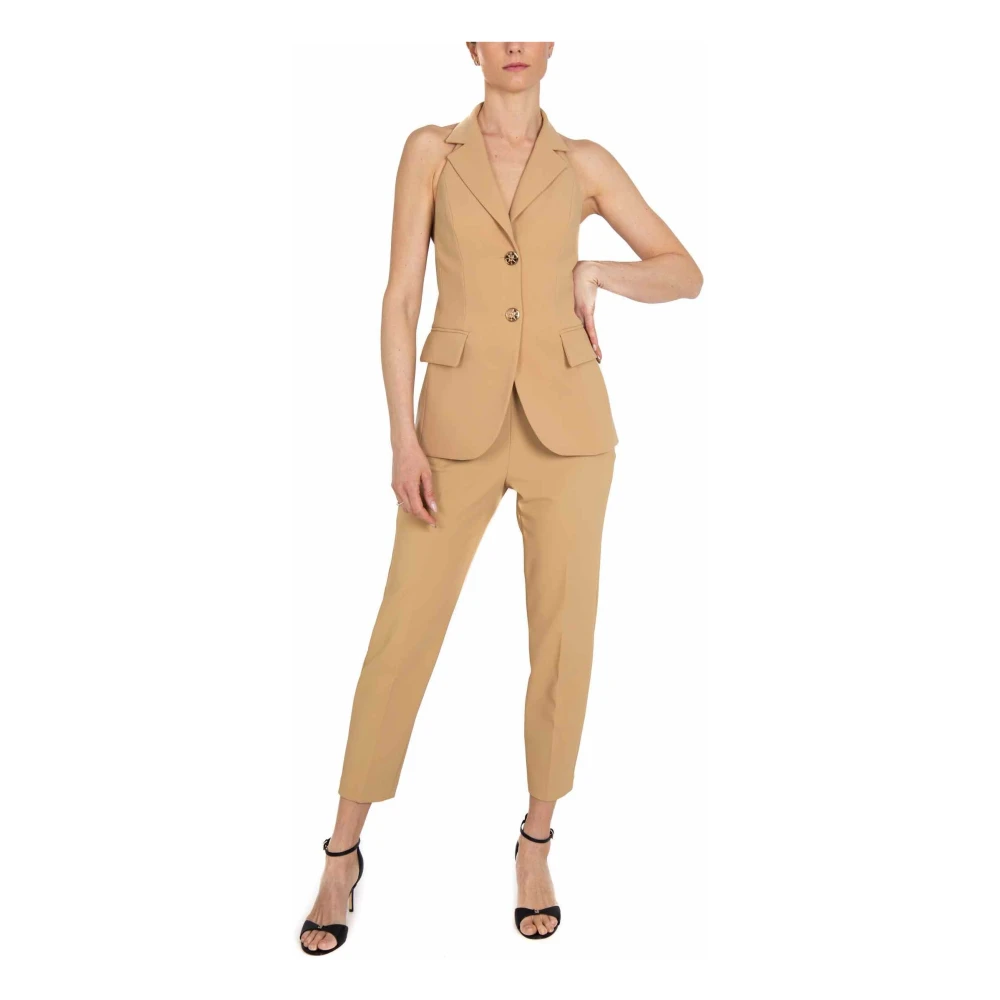 Elisabetta Franchi Kameel Crepe Mouwloos Vest Brown Dames