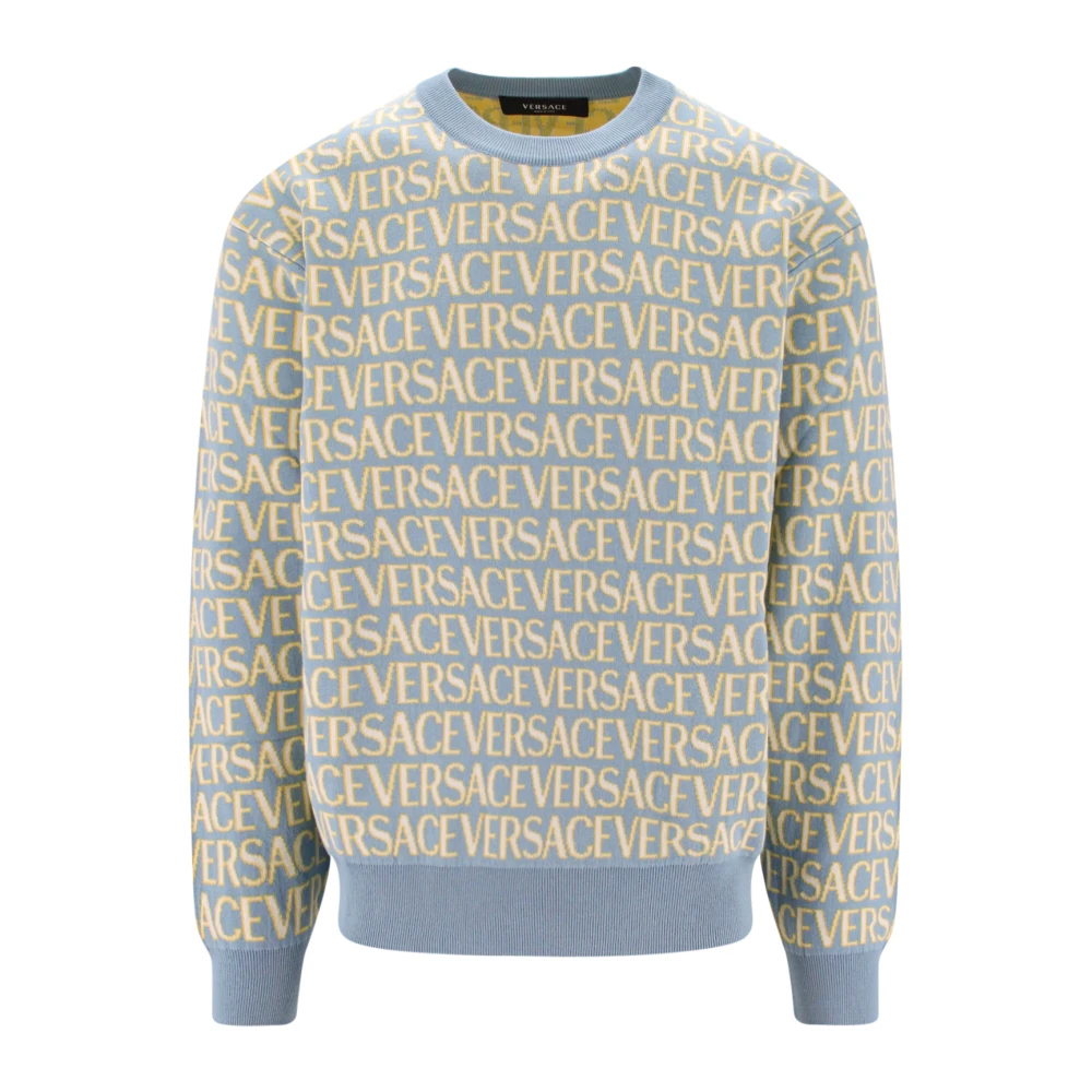 Versace Logo Ontwerp Katoenen Crew-Neck Sweatshirt Blue Heren