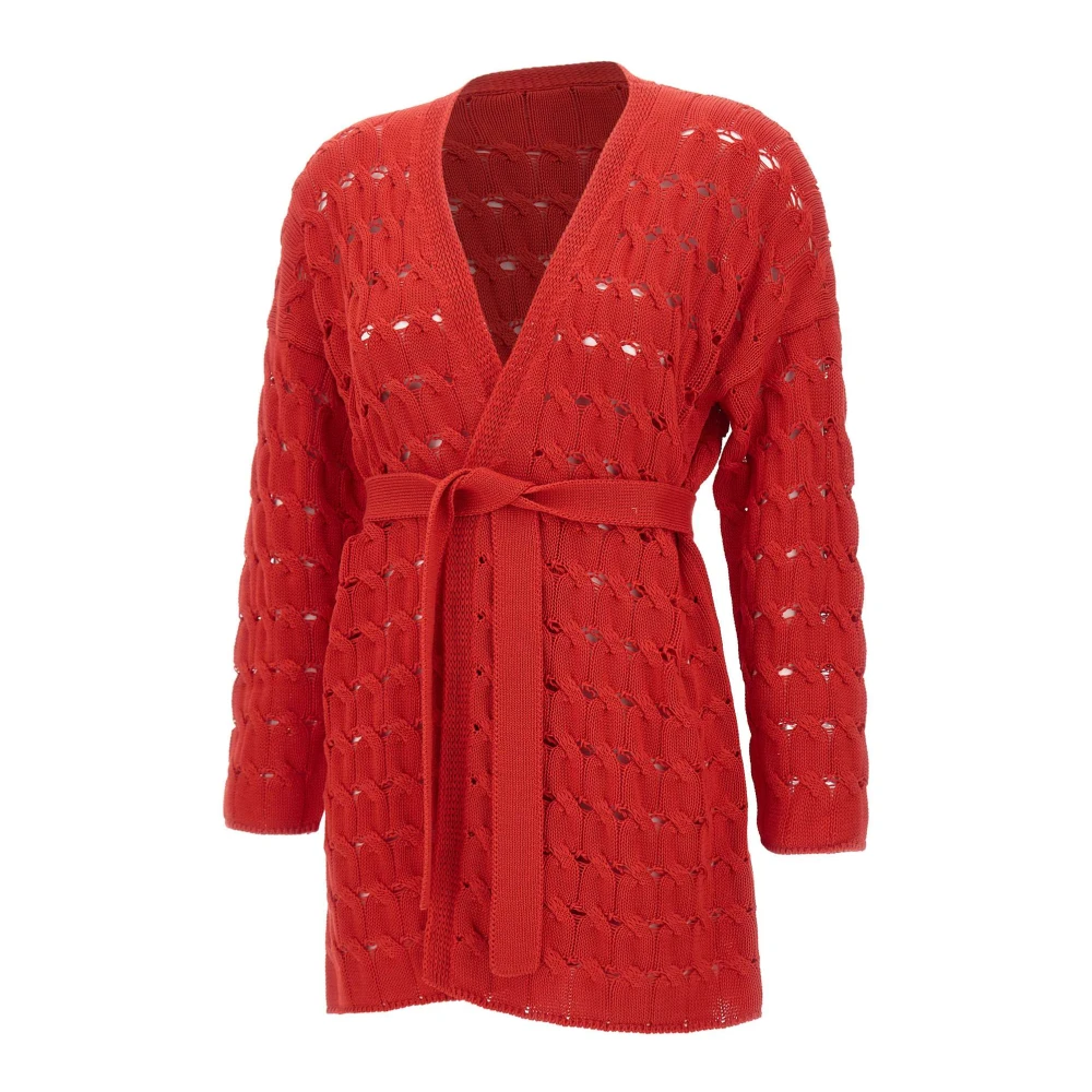 Kangra Red Cardigans, Female, M, Cotton Cable-Knit Cardigan