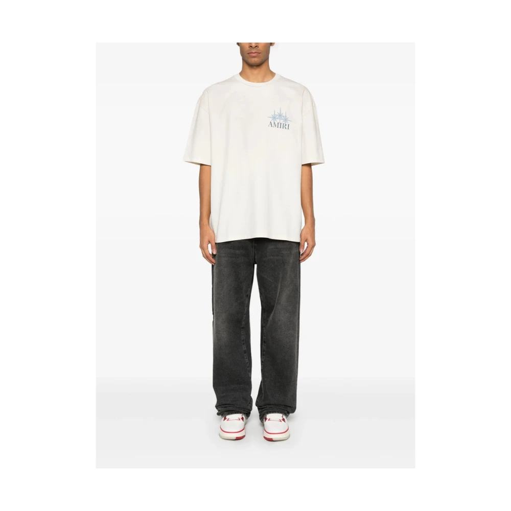 Amiri Beige Logo Print Crew Neck T-shirt Beige Heren