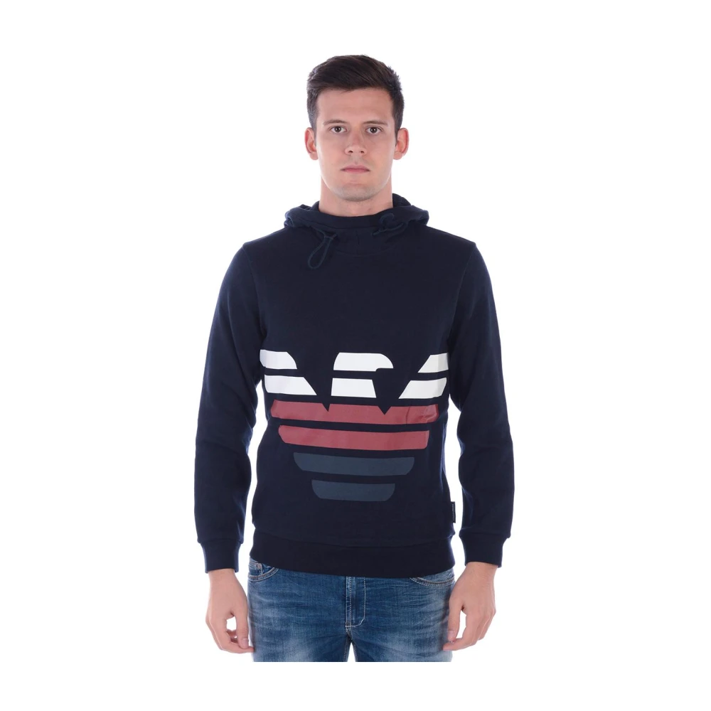 Emporio Armani Herr Blå Sweatshirts & Hoodies L, Bomull, Hooded Sweatshirt