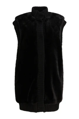 Svart Ärmelös Faux Fur Jacka