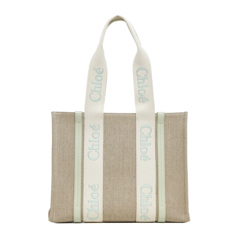 Beige Canvas Tote Bag med Båndhåndtak