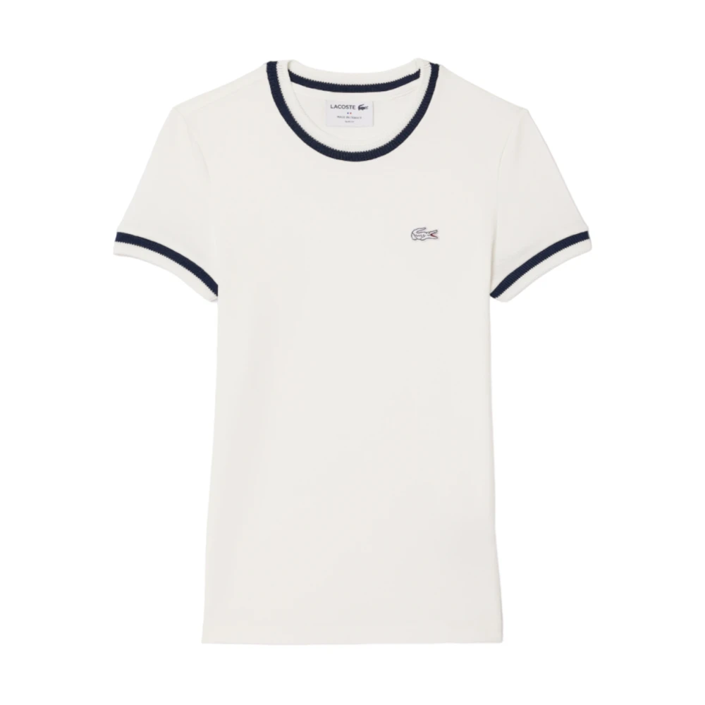 Lacoste Chique Moderne Gestreepte Kraag T-shirt White Dames