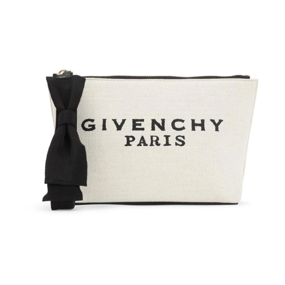 Givenchy Women's Beige Clutches, One Size, Paris Logo Canvas Pouch With Bow Detail