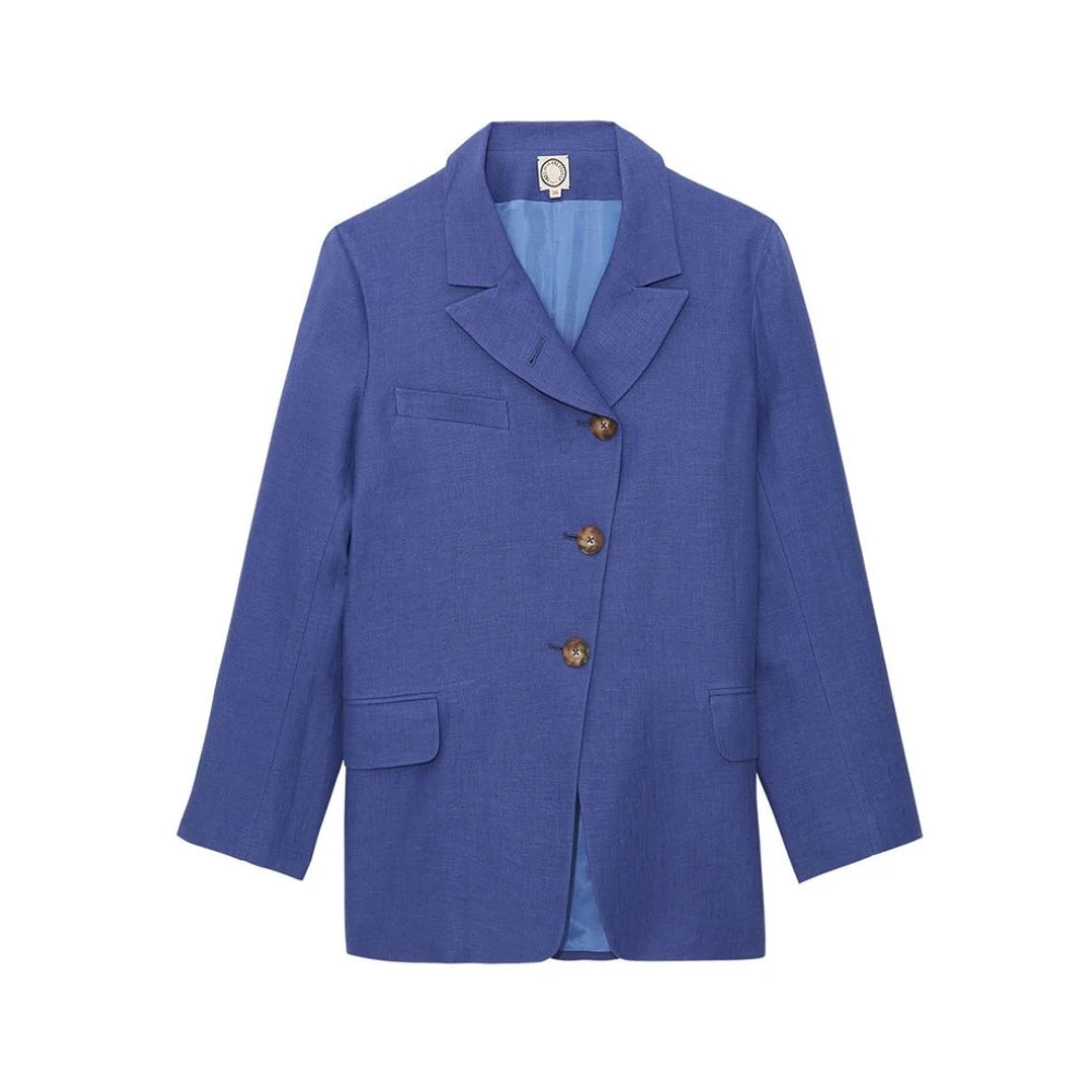 Ines De La Fressange Paris Blå Linne Yohan Jacka Elegant Stil Blue, Dam