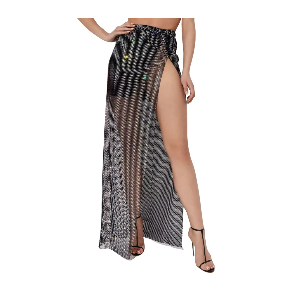 Santa Brands Black Crystal-Embellished Slit Maxi Skirt - Female - Maxi Skirts - M/L - Skirts