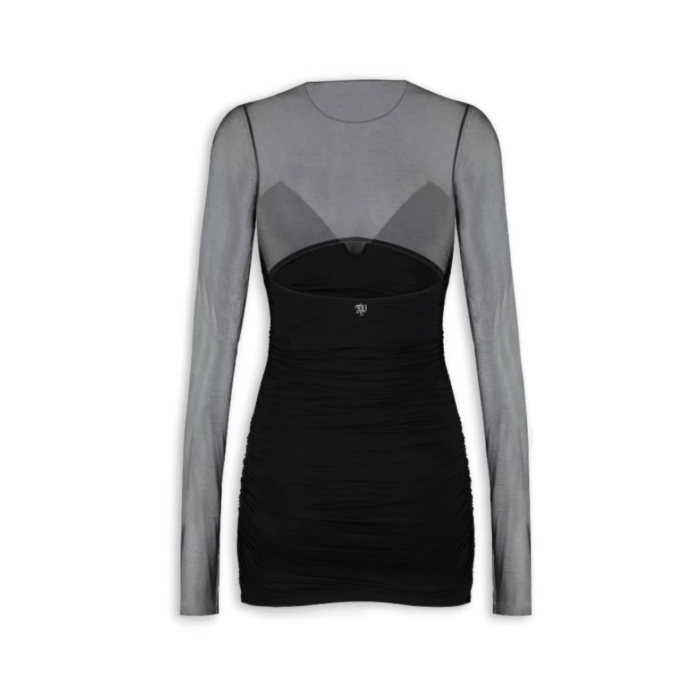 Aniye By Zwarte Mini Buisjurk met Transparante Lange Mouwen Black Dames
