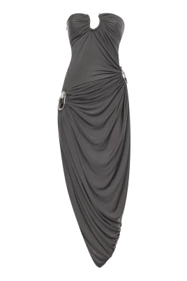 Orica Crystal Ruched Jersey Strapless Dress