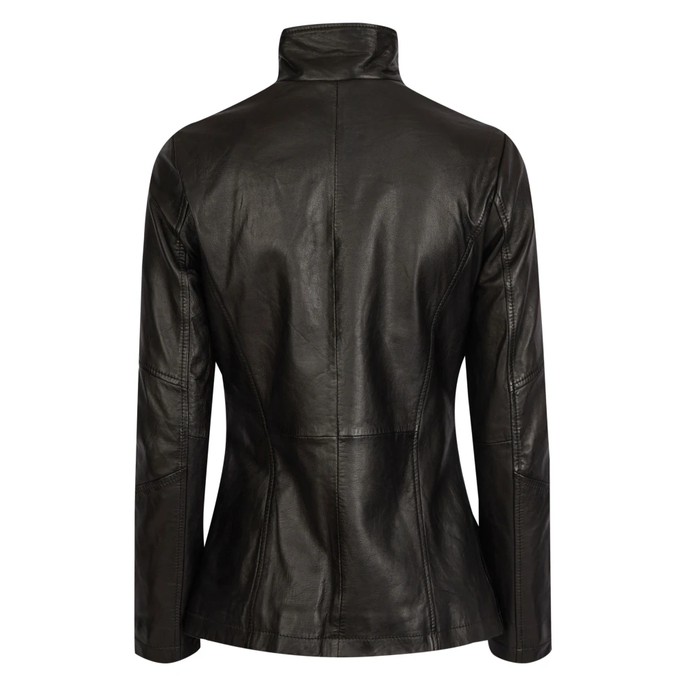 Bugatti Elegante leren jas met opstaande kraag Black Dames