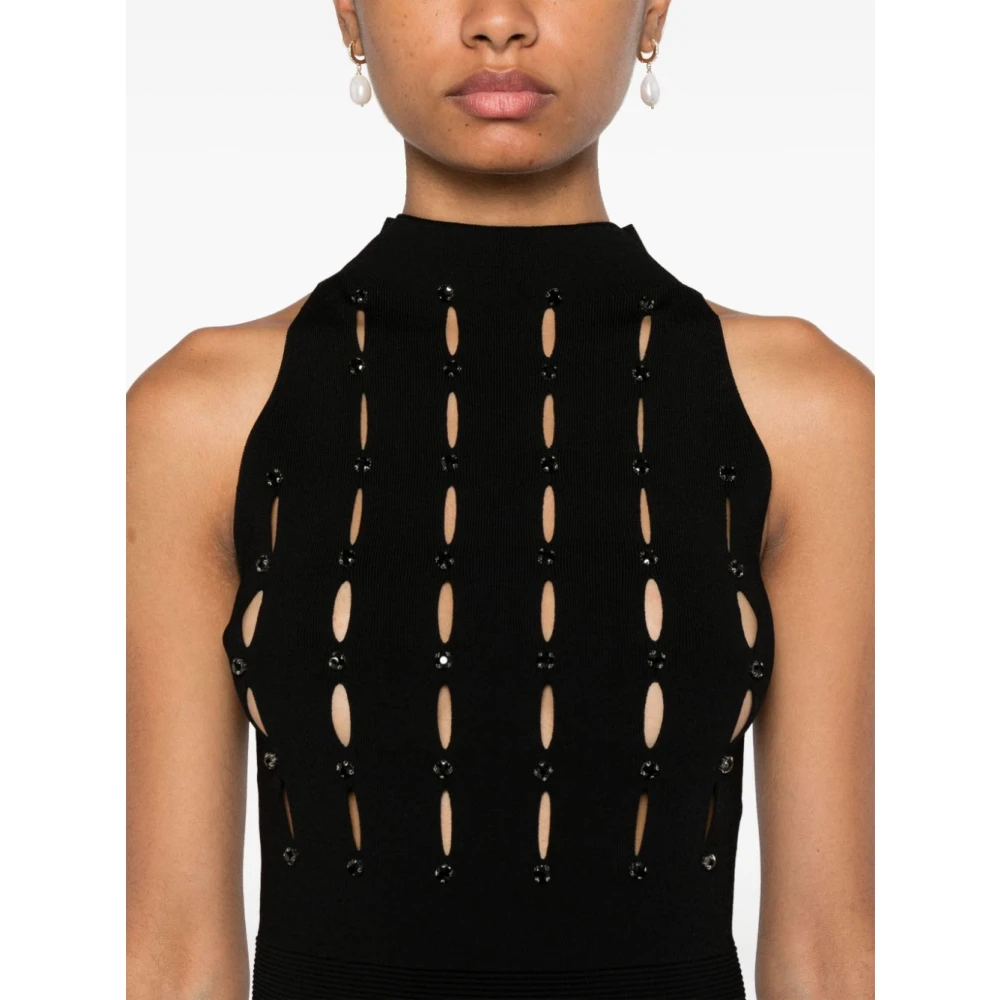 Liu Jo Zwarte Gebreide Jurk met Strass Versiering Black Dames