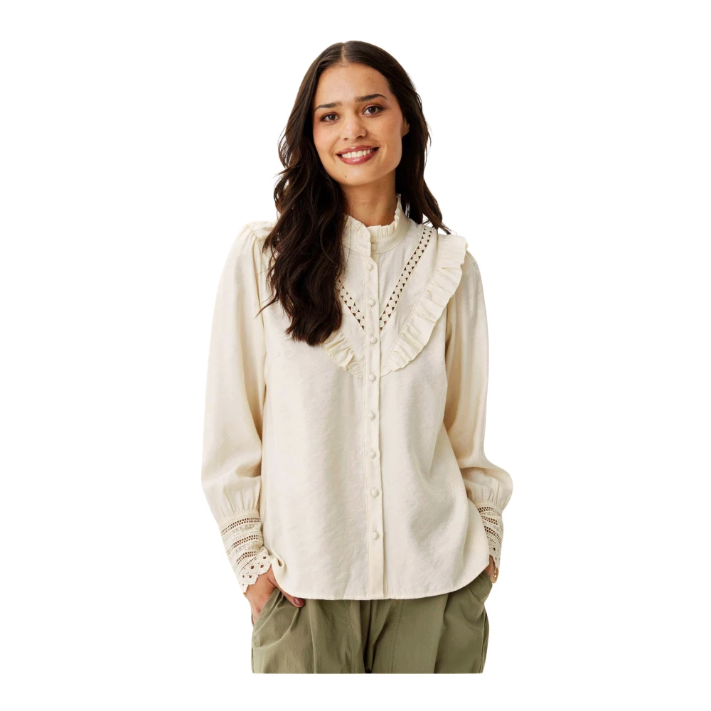 IN Front Roomwit Shirt met Pofmouwen en Ruches Beige Dames