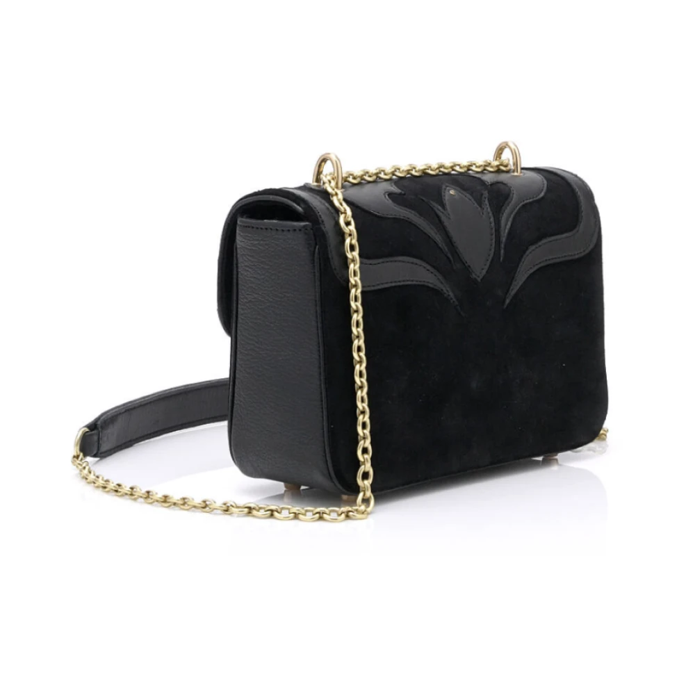 Claris Virot Patchwork Noir Schoudertas met Ketting Black Dames