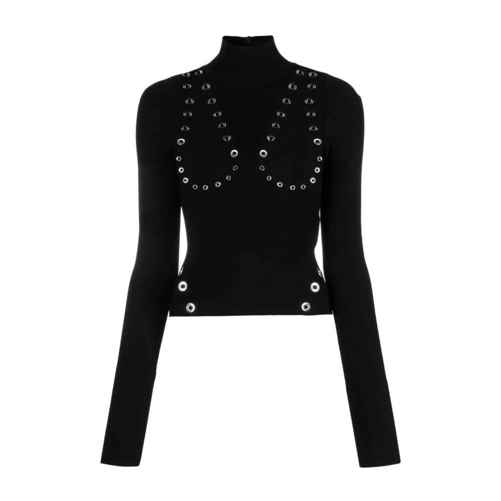 Off White Zwarte Trui met Ritssluiting en Metalen Oogjes Black Dames