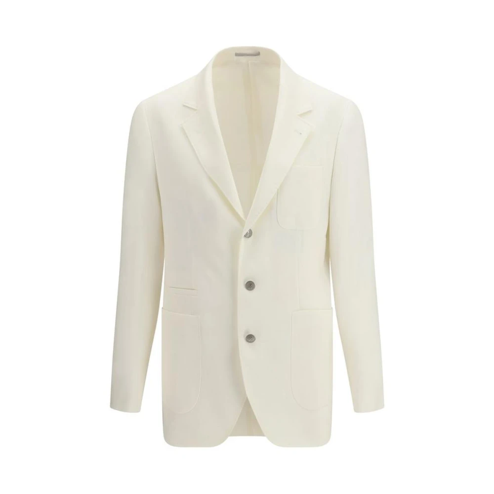 Brunello Cucinelli Uomo Bianco Linen Single-Breasted Blazer