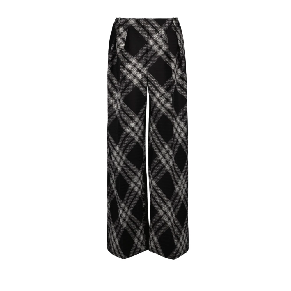 Burberry Women's Black Vintage Check Wool Straight Trousers - Wide Trousers - Xs - Trousers